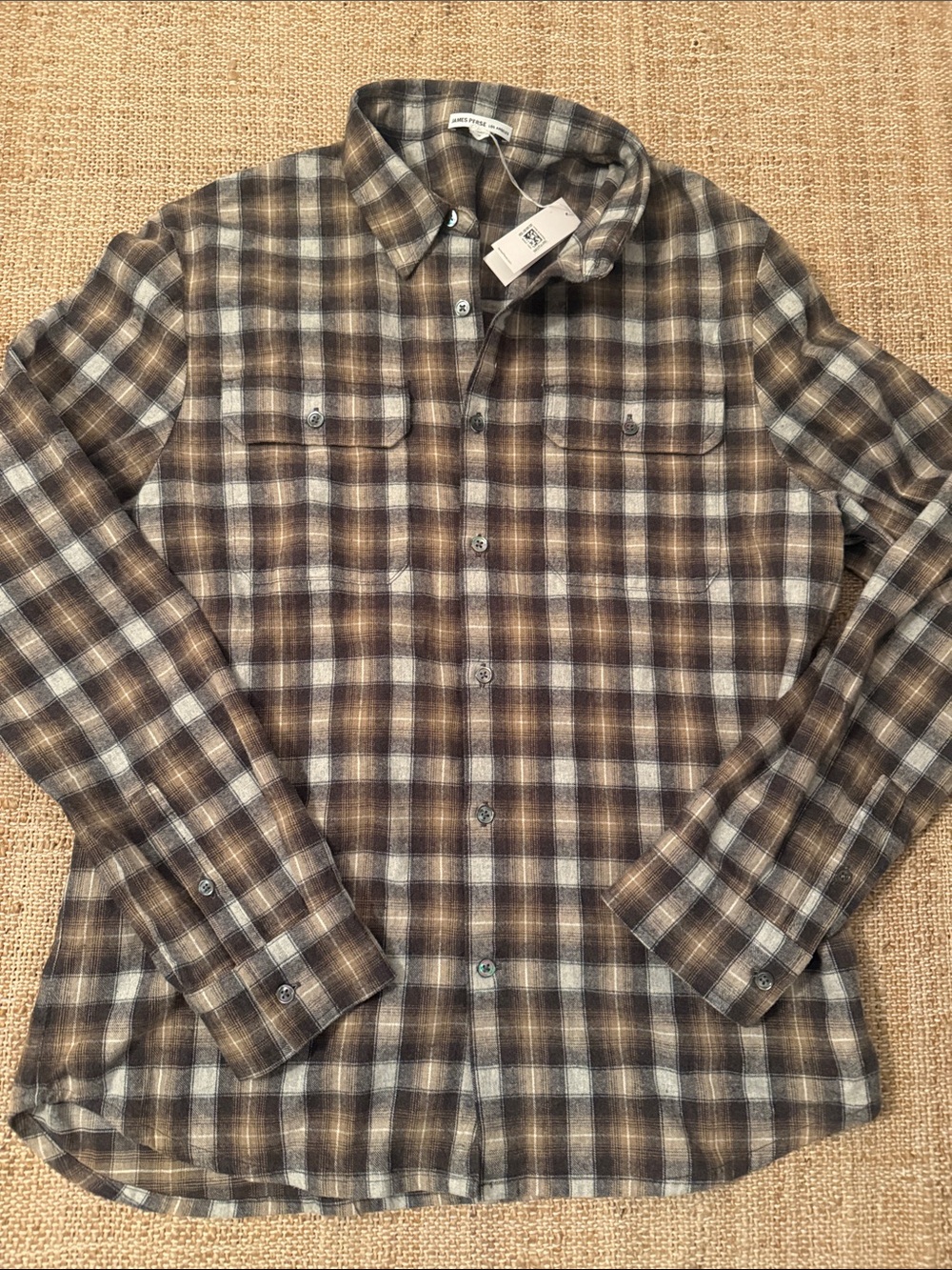 James Perse Flannel Shirt Mens Size 2 Plaid Button Down NEW NWT MCPF3593